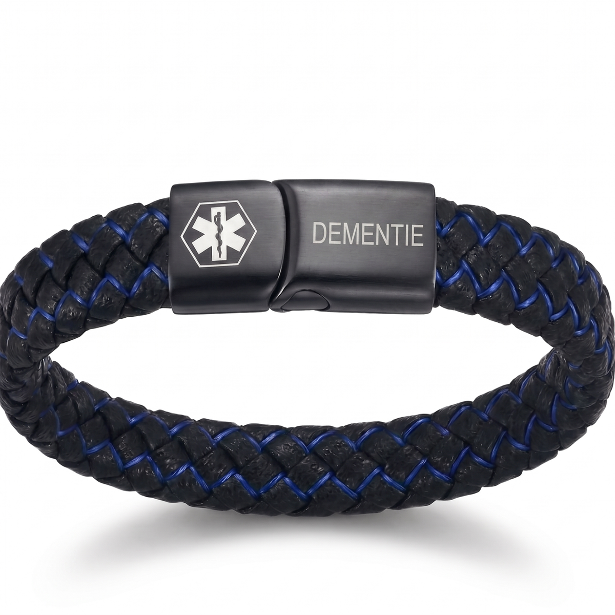 Dementie armband gevlochten zwart en blauw