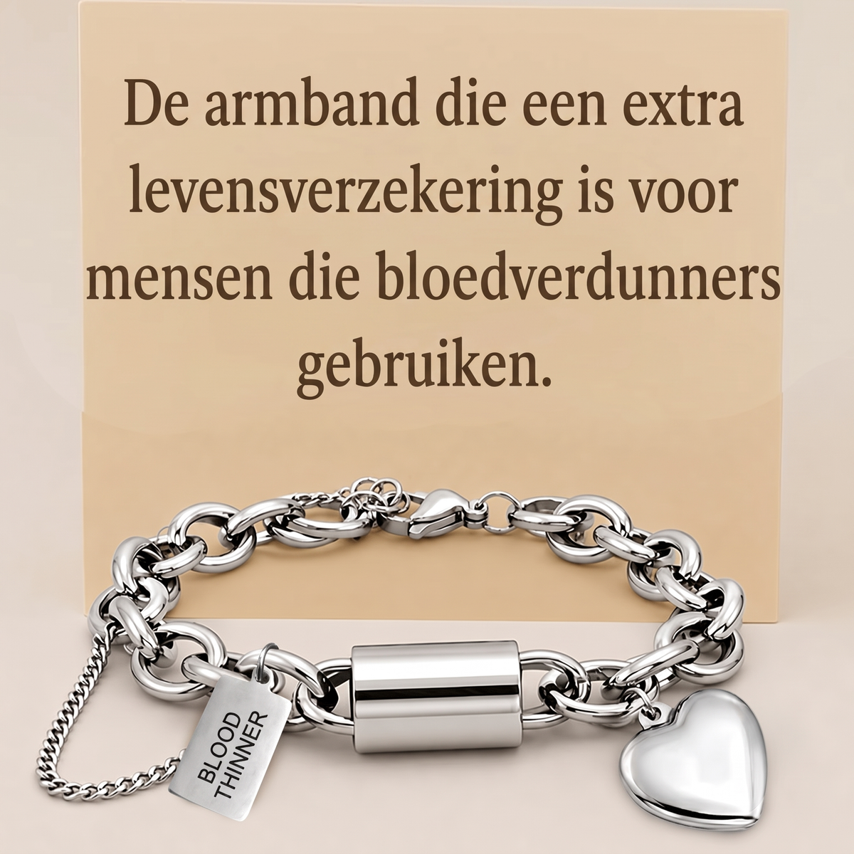 Bloedverdunner armband hart zilver Engels