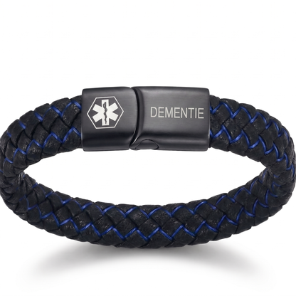 Dementie armband gevlochten zwart en blauw