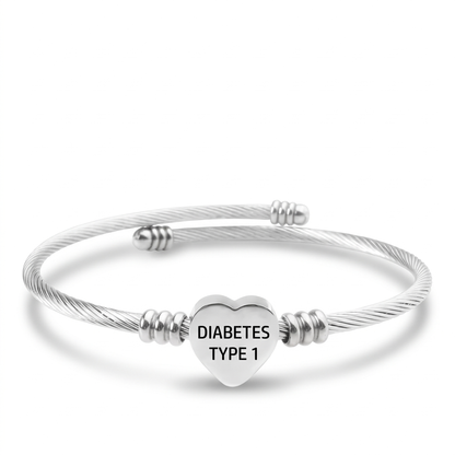 Diabetes armband hart bangle zilver type 1