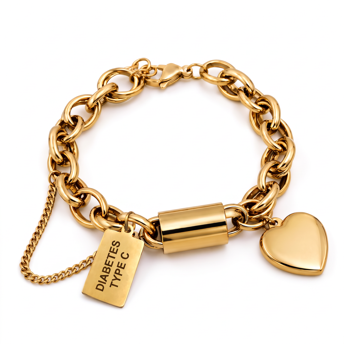 Diabetes armband hart goud type c