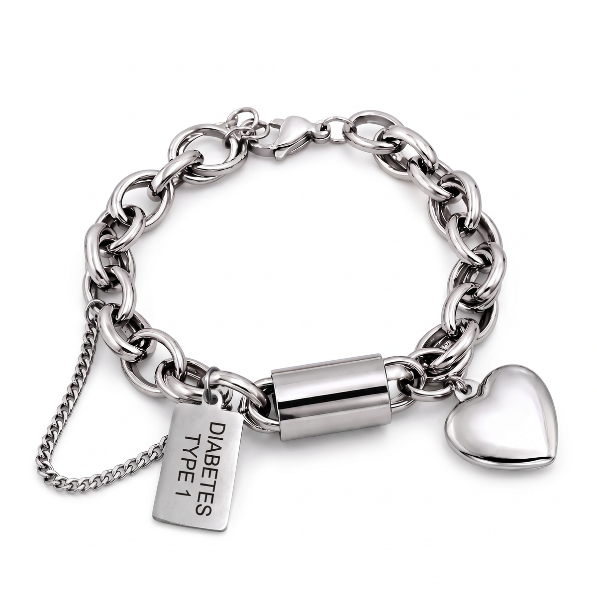 Diabetes armband hart zilver