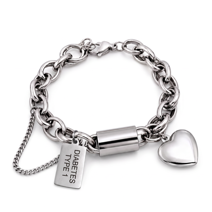 Diabetes armband hart zilver