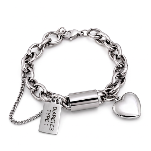 Diabetes armband hart zilver