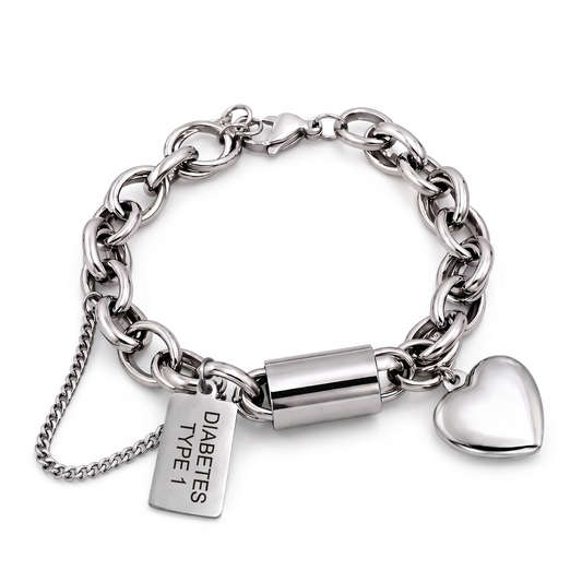Diabetes armband hart zilver